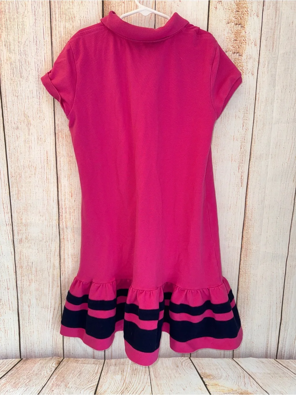 Ralph Lauren Girls' Hot Pink Polo Dress with Navy Stripe Hem, Tennis L 12/14